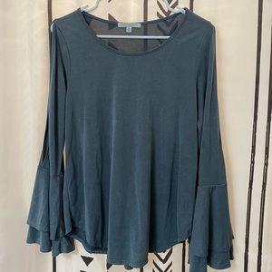 Green Envelope Bell Sleeve Shirt